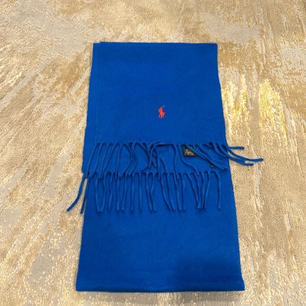 VTG POLO RALPH LAUREN royal blue Cashmere Scarf made in Italy Red pony EUC